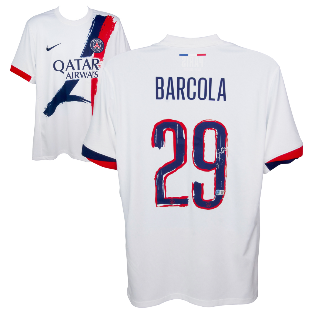 Bradley Barcola Signed PSG Away Soccer Jersey #29 with Beckett Witness